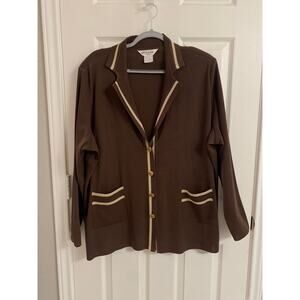 Vintage Exclusively Misook Brown Knit Cardigan Gold Buttons Size 3XL